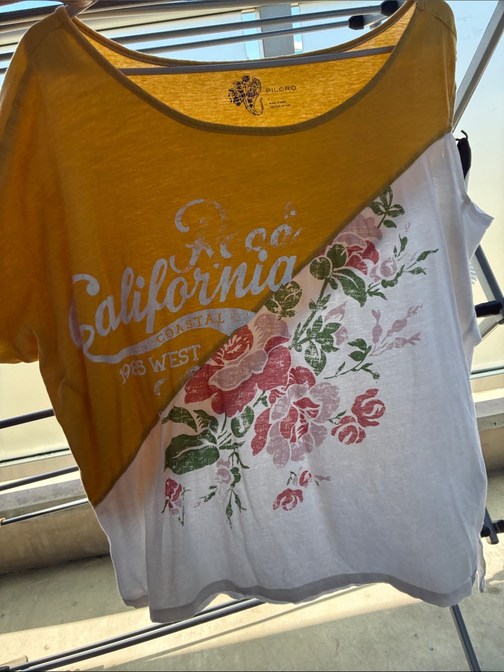 Pilcro Two-Tone Mustard and White Floral 'California' Short Sleeve Tee